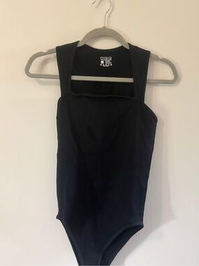 Black Ribbed Square Neck Bodysuit